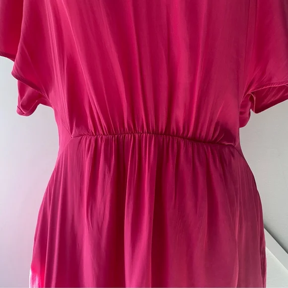 Maje V Neck Short Sleeve Fuschia Pink Flowy Mini Dress - 3 (approx M) - Picture 11 of 16